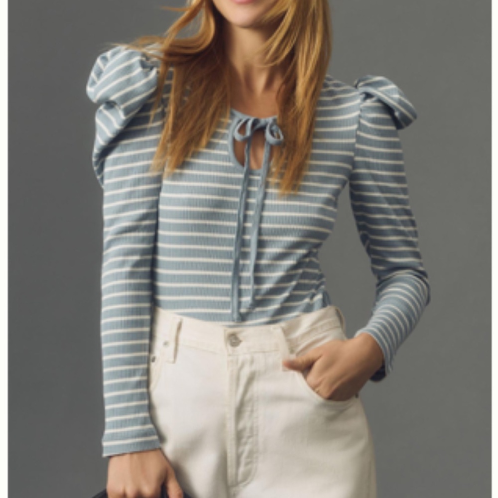 NWT Anthropologie Porridge Puff-Sleeve Tie Front-Top - Picture 1 of 4